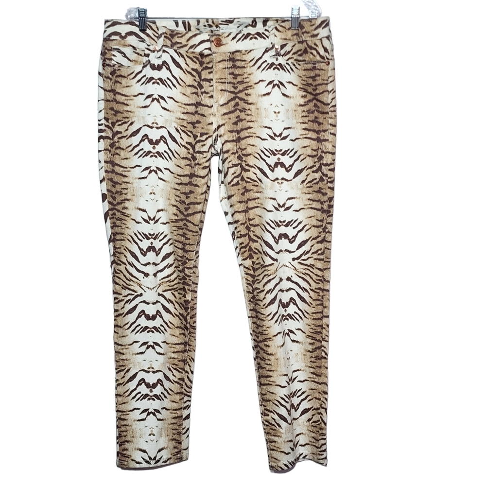 Seven7 Tan and Brown Tiger Print Skinny Jeans, Size 34